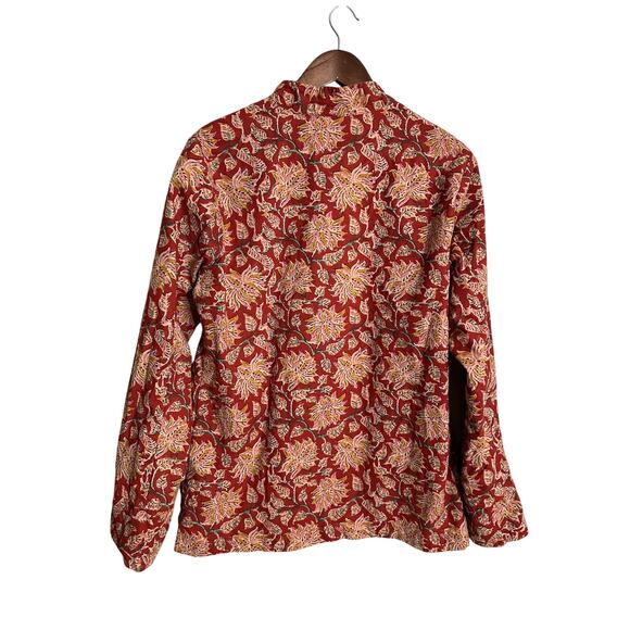 The Vermont Country Store Red Floral Block Print Button Up Jacket Womans Large - Picture 2 of 9
